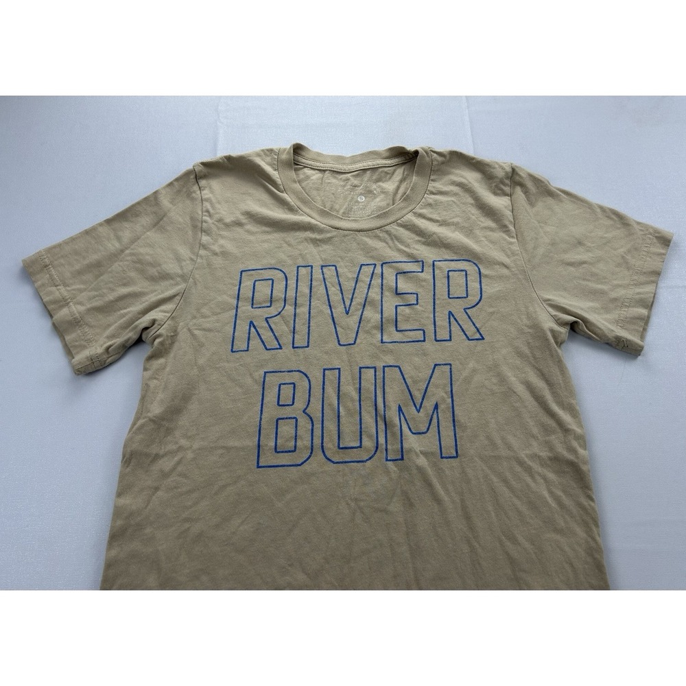 Oat Collective River Bum Graphic T Shirt Small Beige Khaki Blue Relaxed Fit